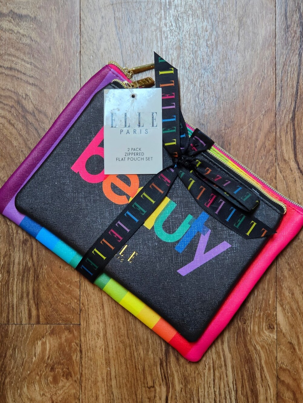 Elle Paris Color Therapy Makeup Bag Beauty Cosmetic Pouch Set, Rainbow, 2 Pc